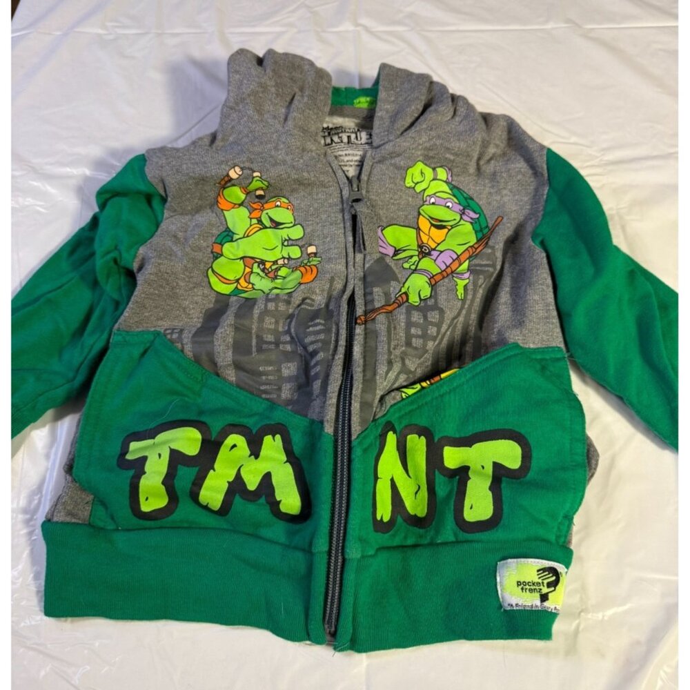 Vintage TMNT Ninja Turtles Boys Hooded Zip Sweatshirt Hoodie Size 2T